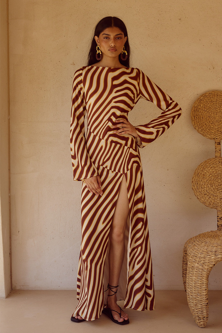 MONTIE SLEEVED MAXI DRESS - MONTIE CHOC