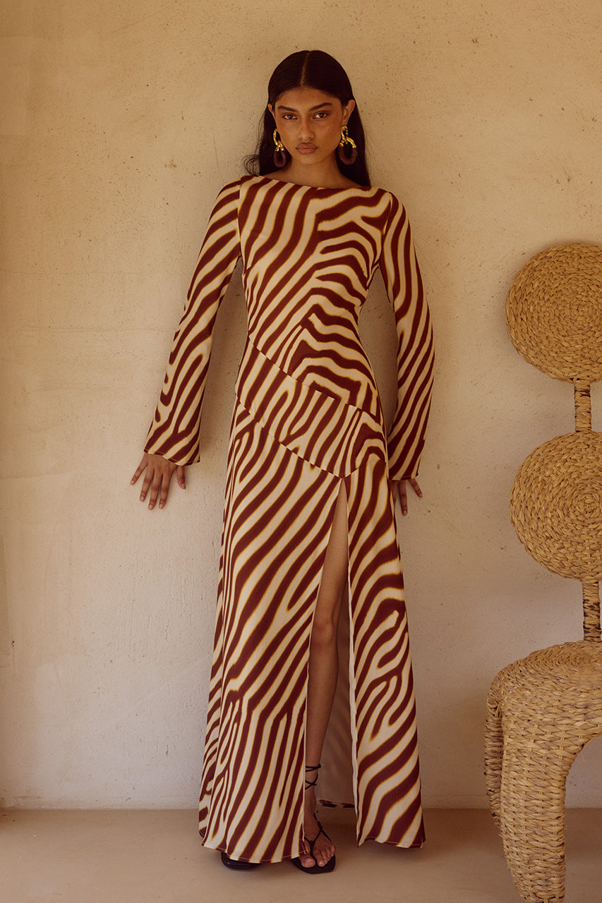 MONTIE SLEEVED MAXI DRESS - MONTIE CHOC