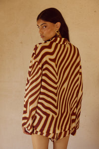 MONTIE TIE FRONT SLEEVED SHIRT - MONTIE CHOC