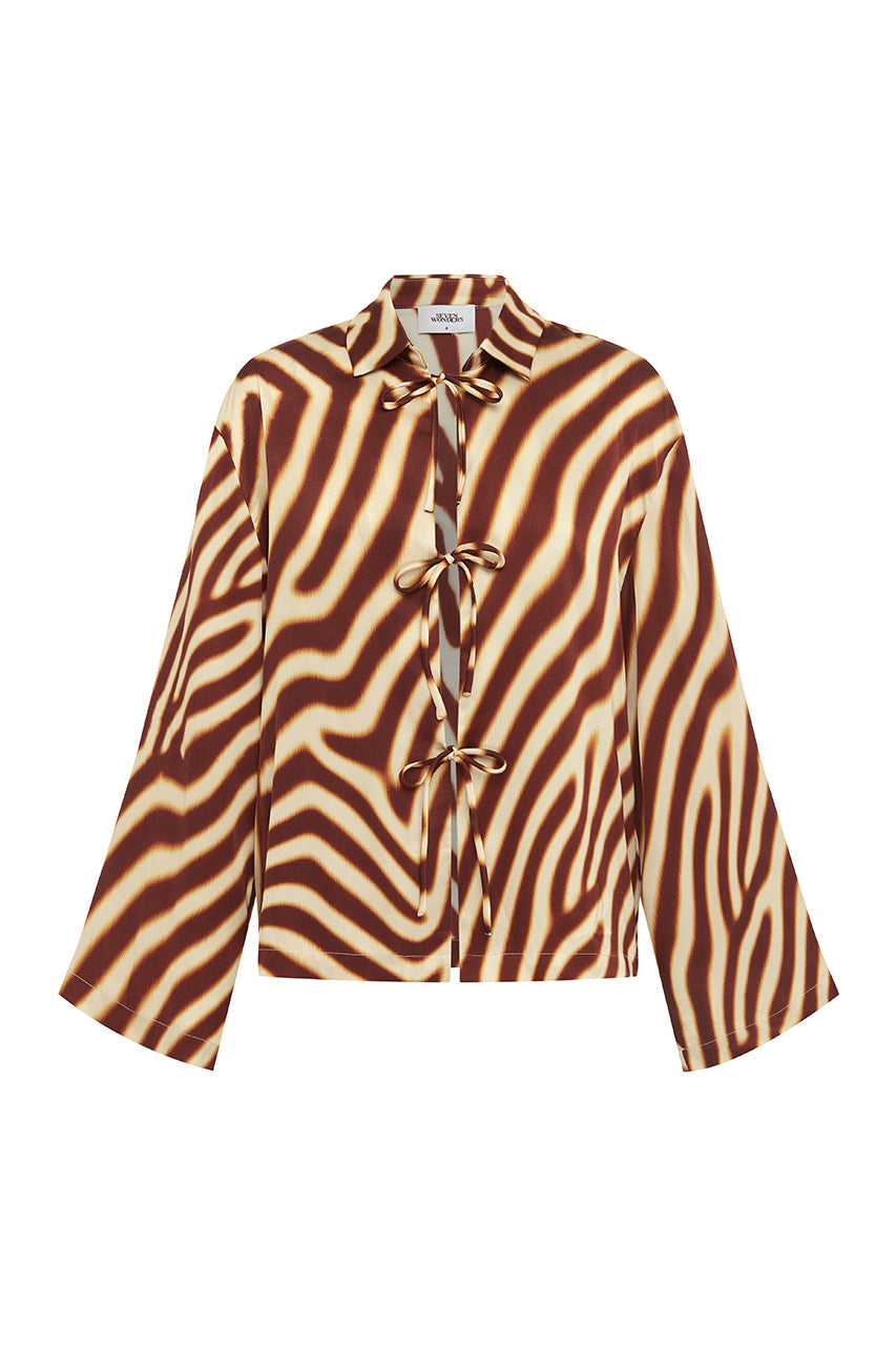 MONTIE TIE FRONT SLEEVED SHIRT - MONTIE CHOC