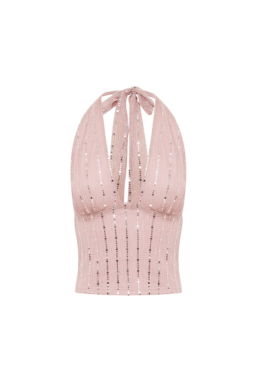 NERISSA V-NECK HALTER  TOP - MUSK