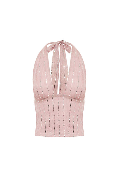 NERISSA V-NECK HALTER  TOP - MUSK