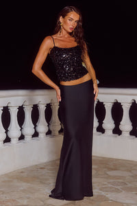 NESSA LOW WAIST MAXI SKIRT - BLACK