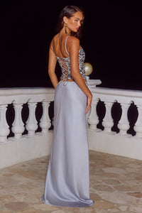 NESSA LOW WAIST MAXI SKIRT - SILVER