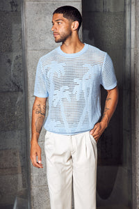 NICOLAS SHORT SLEEVE KNIT TOP - SKY BLUE