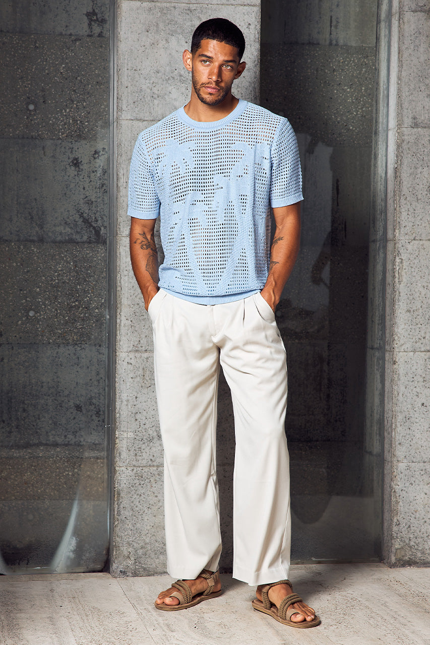 NICOLAS SHORT SLEEVE KNIT TOP - SKY BLUE
