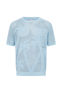 NICOLAS SHORT SLEEVE KNIT TOP - SKY BLUE