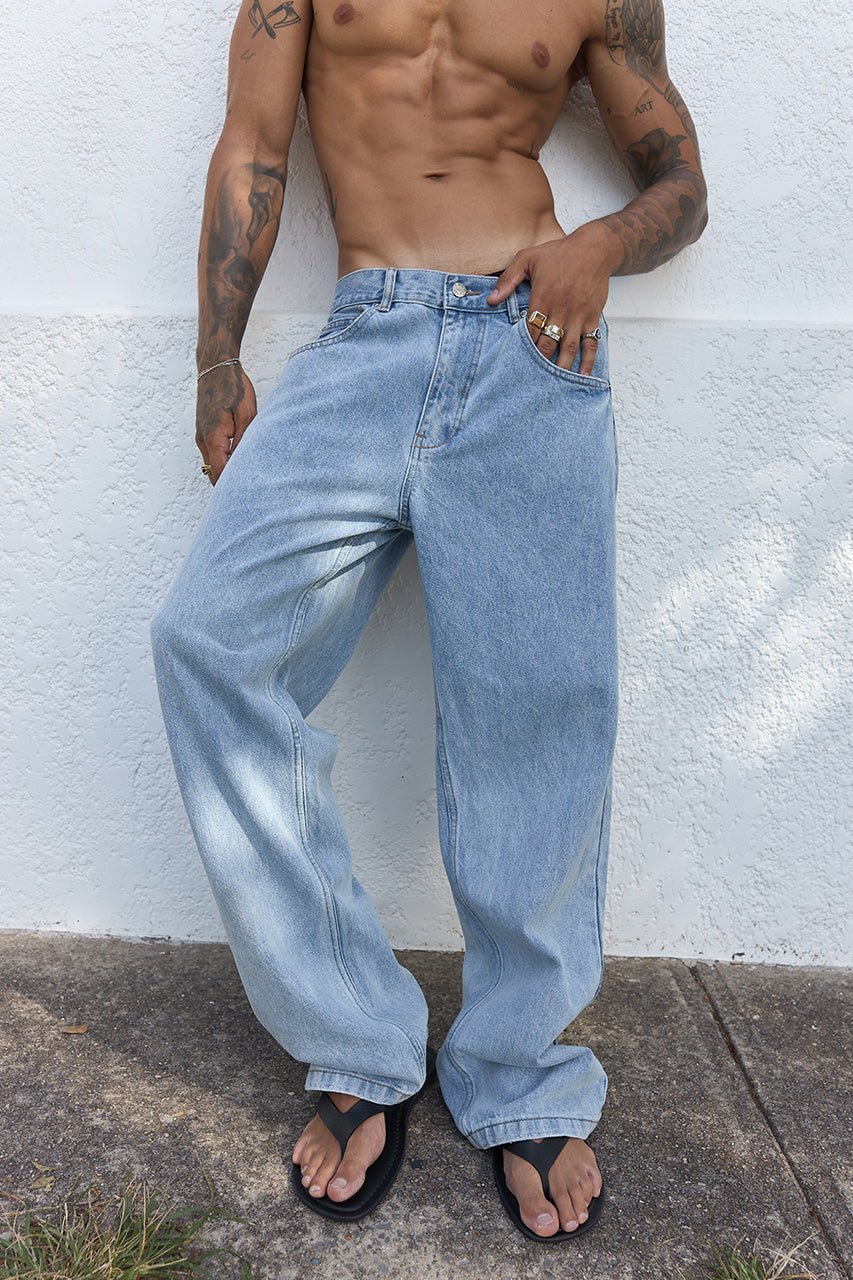 NICOLO WIDE LEG JEANS - BLUE MID WASH