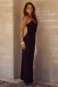 NINA RUCHED HALTER MAXI DRESS - BLACK