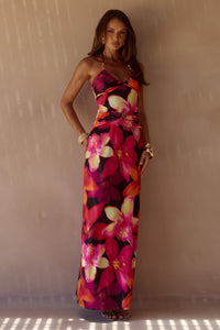 NINA RUCHED HALTER MAXI DRESS - SKYE BLACK