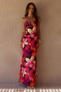 NINA RUCHED HALTER MAXI DRESS - SKYE BLACK