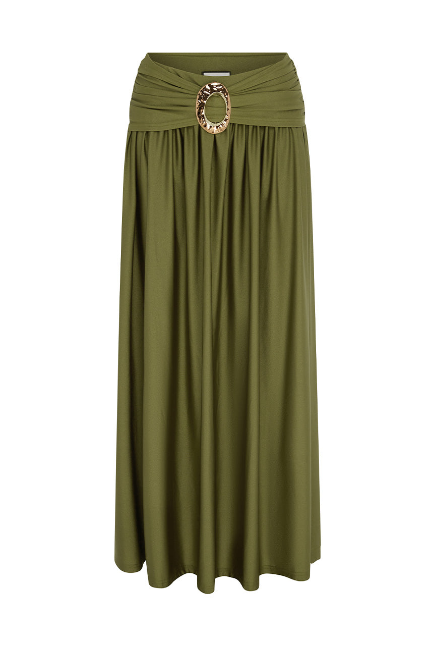 NIVALI DRAPED WAIST MAXI SKIRT - OLIVE