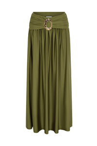NIVALI DRAPED WAIST MAXI SKIRT - OLIVE