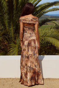 NIVALI OFF SHOULDER MAXI DRESS - TIGRESS BROWN