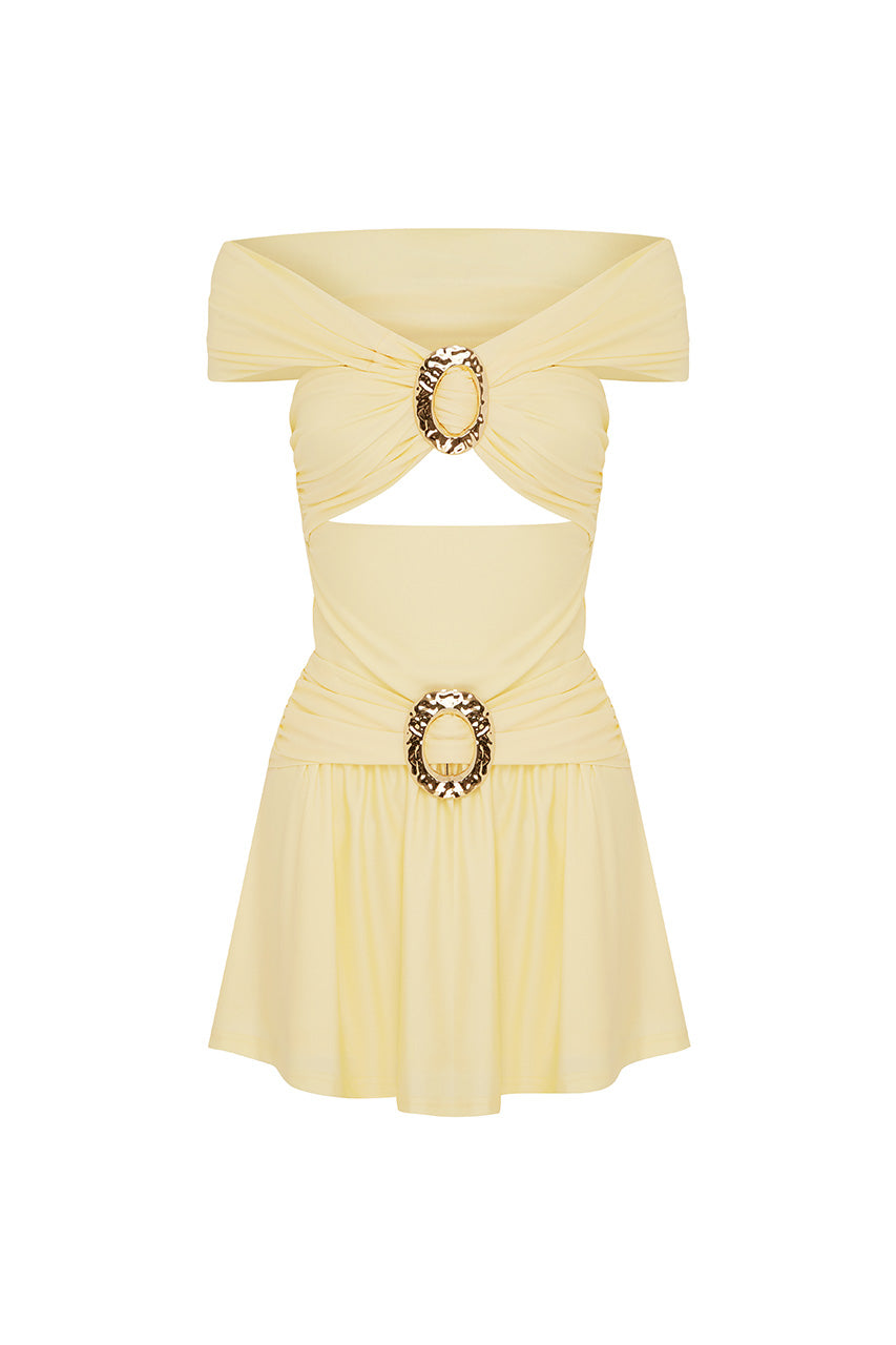 NIVALI OFF SHOULDER MINI DRESS - CREAM
