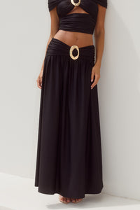 NIVALI DRAPED WAIST MAXI SKIRT - BLACK