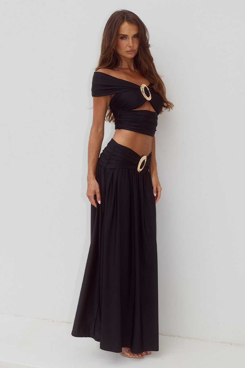 NIVALI DRAPED WAIST MAXI SKIRT - BLACK