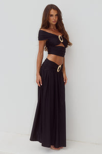 NIVALI DRAPED WAIST MAXI SKIRT - BLACK