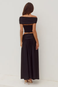 NIVALI DRAPED WAIST MAXI SKIRT - BLACK