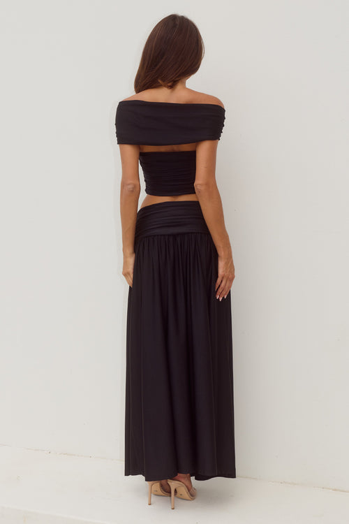 NIVALI DRAPED WAIST MAXI SKIRT - BLACK