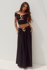 NIVALI DRAPED WAIST MAXI SKIRT - BLACK