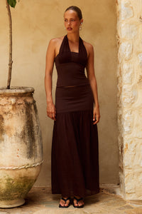 NYRA LOW WAISTED MAXI SKIRT - CHOCOLATE