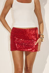 OCEANA SEQUIN MINI SKIRT - CHERRY