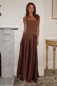 ODINA SQUARE NECK MAXI DRESS - CHOCOLATE