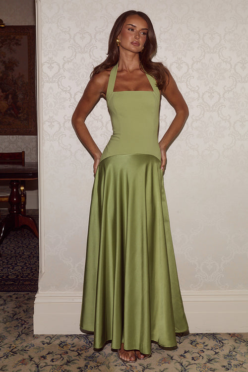 ODINA SQUARE NECK MAXI DRESS - PALM