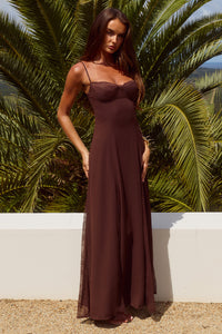 OLEYA BUSTIER LACE MAXI DRESS - CHOCOLATE