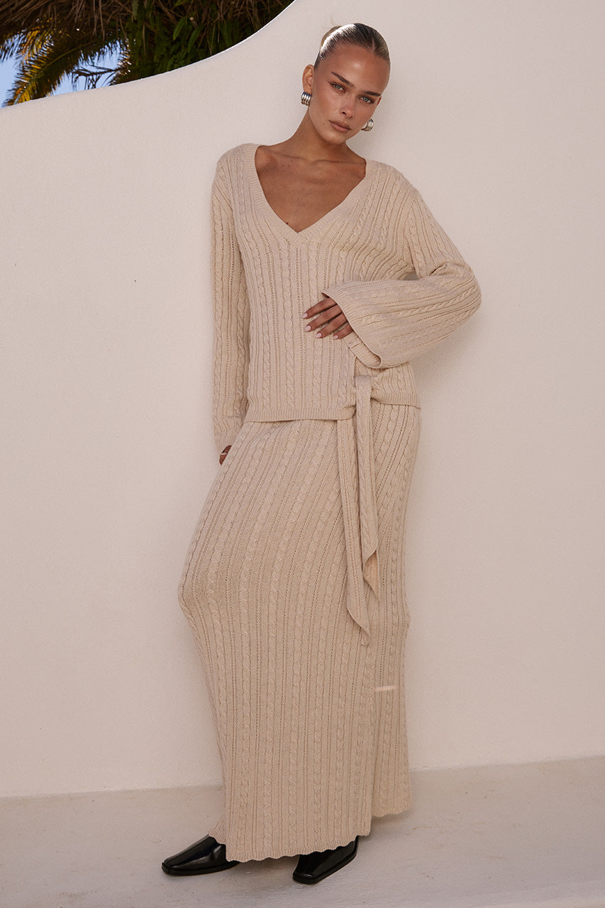 OPHELIA SLEEVED KNIT TOP - CREAM