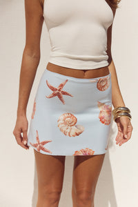 OPHIRA SEQUIN MINI SKIRT - ICE BLUE SEASHELL