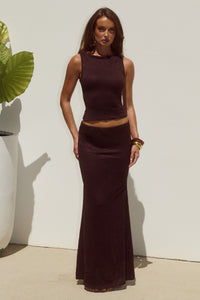 ORLEAN LOW WAIST LACE MAXI SKIRT - CHOCOLATE
