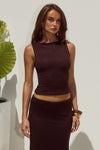 ORLEAN BOAT NECK LACE TOP - CHOCOLATE