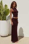 ORLEAN LOW WAIST LACE MAXI SKIRT - CHOCOLATE