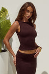 ORLEAN BOAT NECK LACE TOP - CHOCOLATE