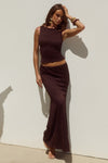 ORLEAN LOW WAIST LACE MAXI SKIRT - CHOCOLATE