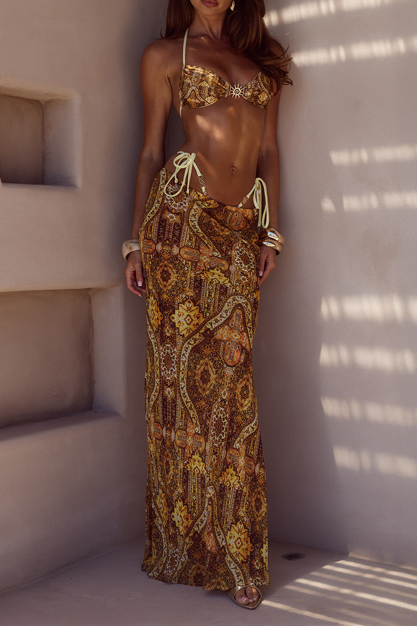 CYRUS LOW WAIST SHEER MAXI SKIRT - MAGNOLIA MANGO