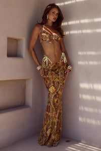 CYRUS LOW WAIST SHEER MAXI SKIRT - MAGNOLIA MANGO