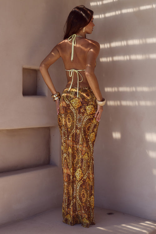 CYRUS LOW WAIST SHEER MAXI SKIRT - MAGNOLIA MANGO