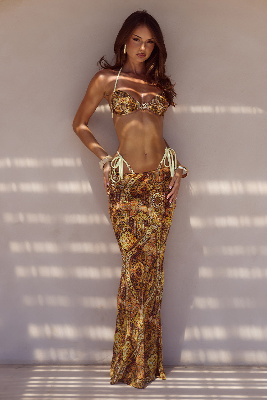 CYRUS LOW WAIST SHEER MAXI SKIRT - MAGNOLIA MANGO