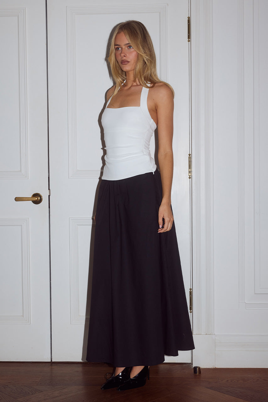 ZIMA FLOWY A-LINE MIDI SKIRT - BLACK