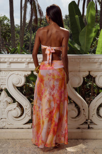 FARRAH THIGH SLIT MAXI SKIRT - CORALI ORANGE