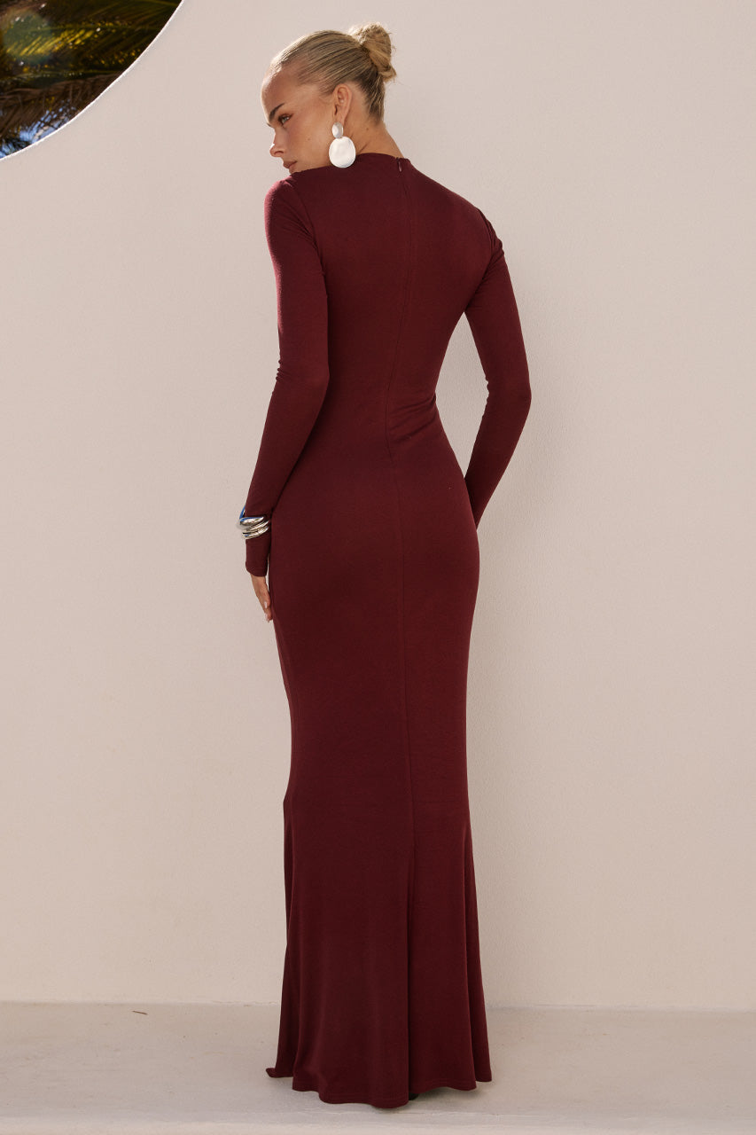PETRA SLEEVED MAXI DRESS - WINE
