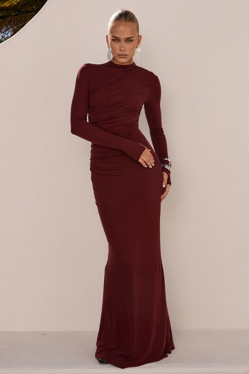 PETRA SLEEVED MAXI DRESS - WINE