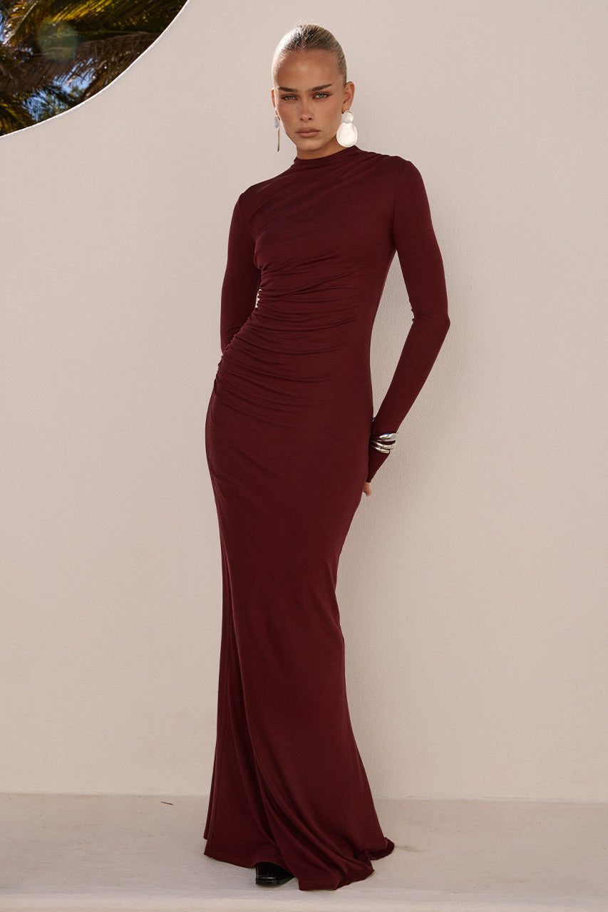 PETRA SLEEVED MAXI DRESS - WINE