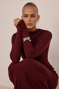 PETRA SLEEVED MAXI DRESS - WINE