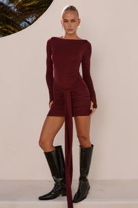 PETRA SLEEVED MINI DRESS - WINE