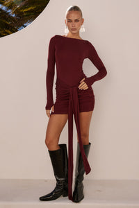 PETRA SLEEVED MINI DRESS - WINE