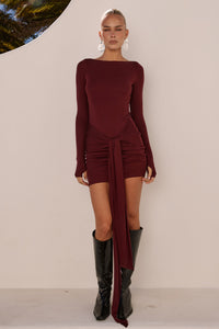 PETRA SLEEVED MINI DRESS - WINE